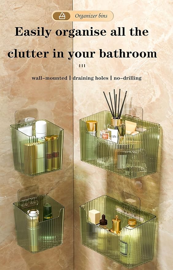 Set Of 2 Storage Organizer Bins Wall Mounted Shower Basket, Shower Caddy - Image 4
