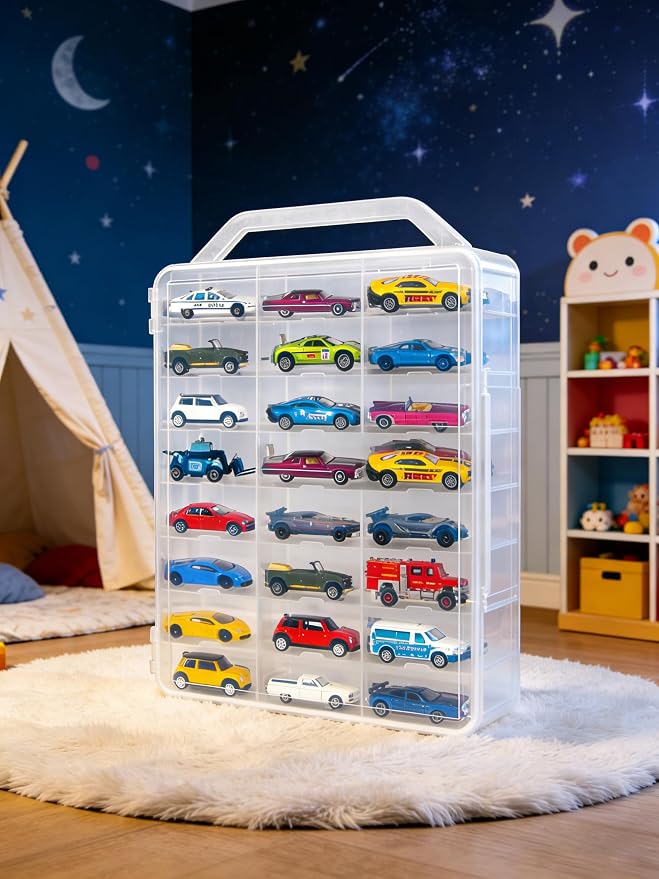 Clear Double-Sided Toy Car Display Storage Case, 48 Compartments - Image 3