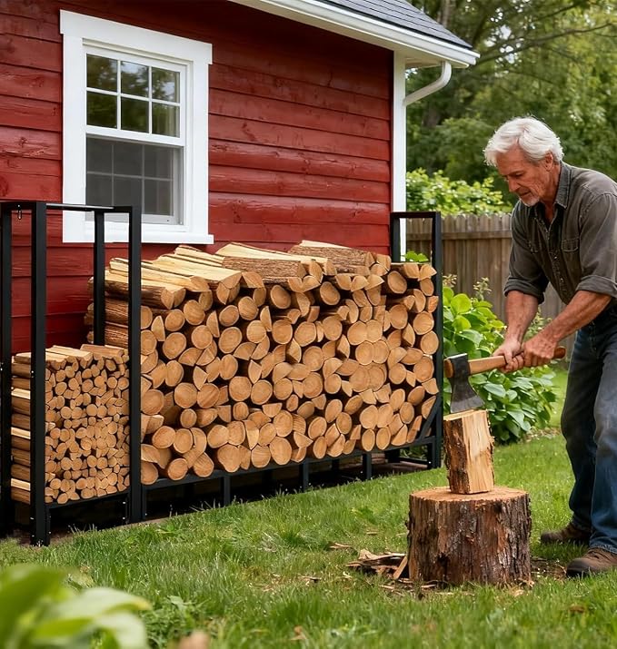 8ft Large Firewood Rack Outdoor, Heavy Duty Metal Wood Rack - Image 2