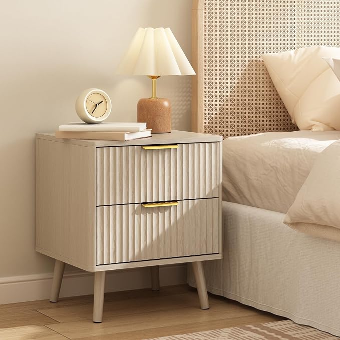 CARPETNAL Fluted Nightstand, Wood End Table Mid Century Night Stands - Image 3