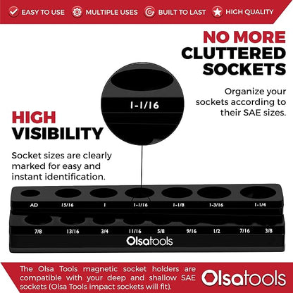 Olsa Tools Magnetic Socket Organizer | 1/2-Inch Drive | SAE | Black | Holds 16 - Image 2