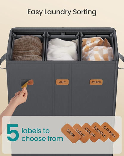 SONGMICS 47.6 Gallon Laundry Hamper, 3-Compartment Laundry Basket Sorter - Image 4
