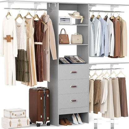 Closet System with 3 Drawers - 8FT Wood Closet Organizer with 3 Shelving Tower - Image 8