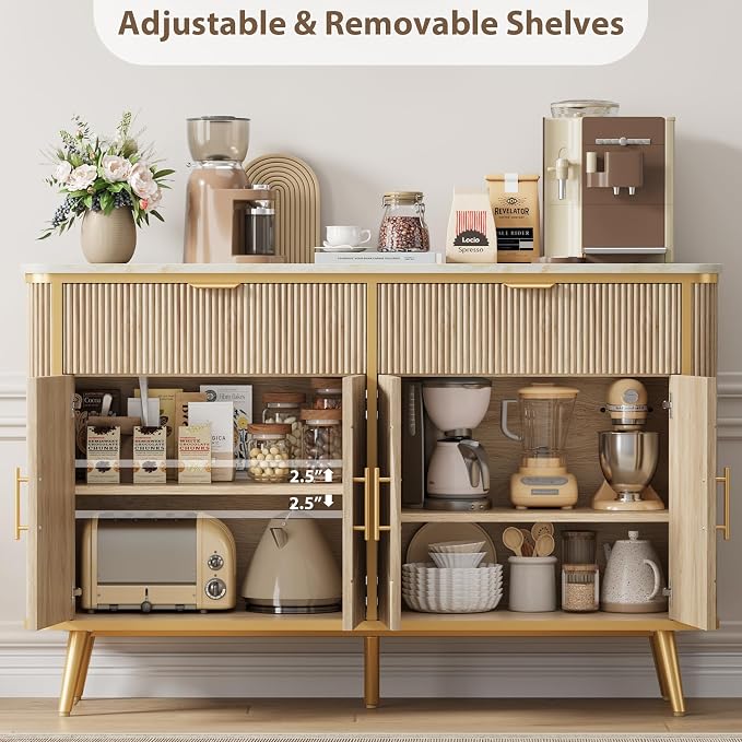 47.2" Buffet Storage Cabinet, Modern Fluted Coffee Bar Station - Image 8