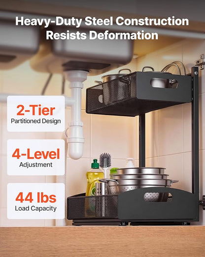 VEVOR Under Sink Organizer, 2 Pack 2-Tier Pull Out Cabinet Organizer - Image 4
