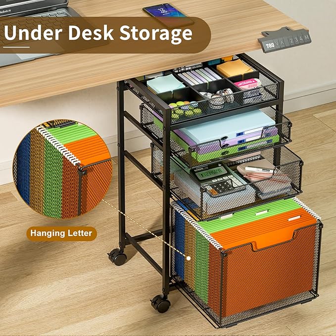 Rolling File Cart with 3 Storage Drawers, Under Desk Filing Cabinet with DIY - Image 2