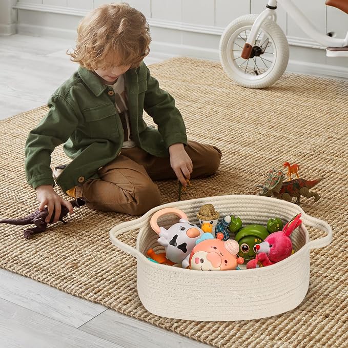 Small Woven Cotton Rope Basket Cute Baby Gift Baskets Empty Decorative Storage - Image 4