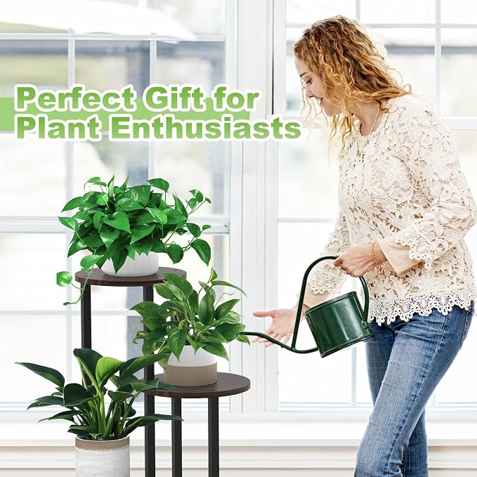 4 Tier Wood Tall Plant Stand Metal Rack Indoor, Round Planter Shelf Display - Image 7