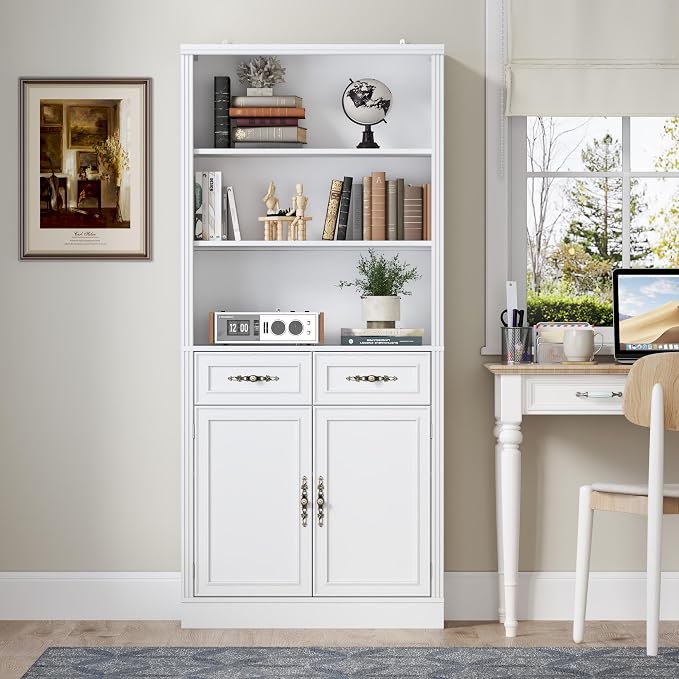 71.4" Tall Bookshelf with Drawers & Cabinet, 5-Tier Floor Standing Bookcase - Image 3