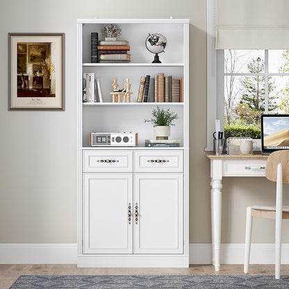 71.4" Tall Bookshelf with Drawers & Cabinet, 5-Tier Floor Standing Bookcase - Image 3