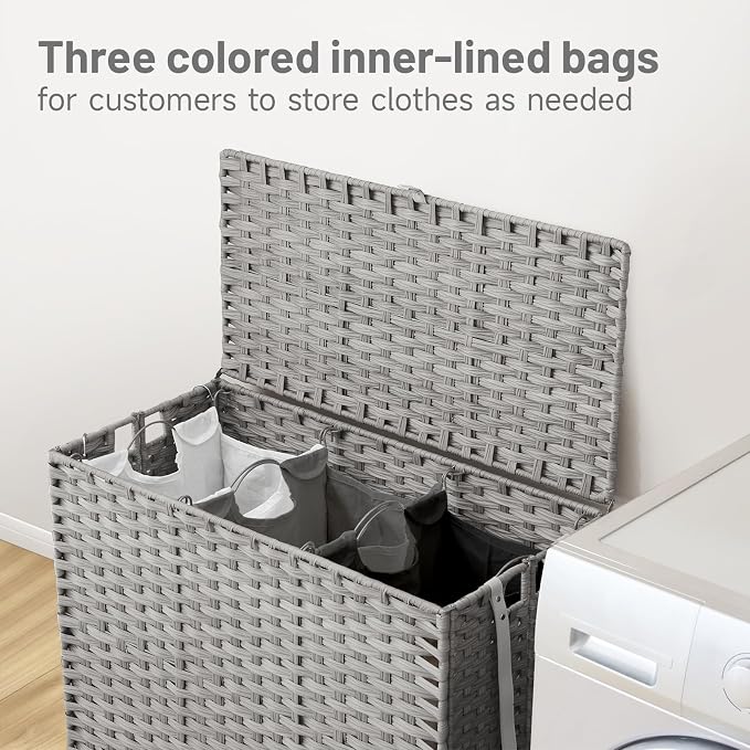 Laundry Hamper with Wheels, 52.8 Gallon Rolling Laundry Basket with Lid - Image 2
