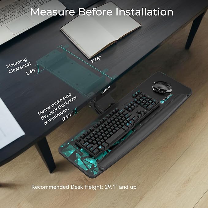 EUREKA ERGONOMIC Height Adjustable Mouse & Keyboard Tray Under Desk, 28x10'' - Image 4