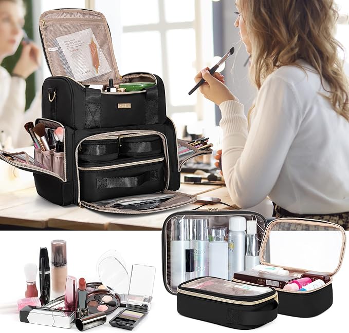 Large Cosmetic Bag with 3 Removable Case, Double Layer Travel Organizer with - Image 7