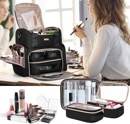 Large Cosmetic Bag with 3 Removable Case, Double Layer Travel Organizer with - Image 7