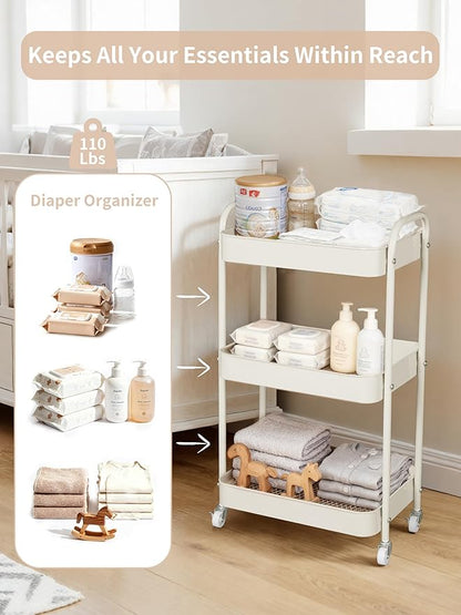 Fortella Baby Diaper Caddy, 3 Tier Rolling Storage Cart - Image 3