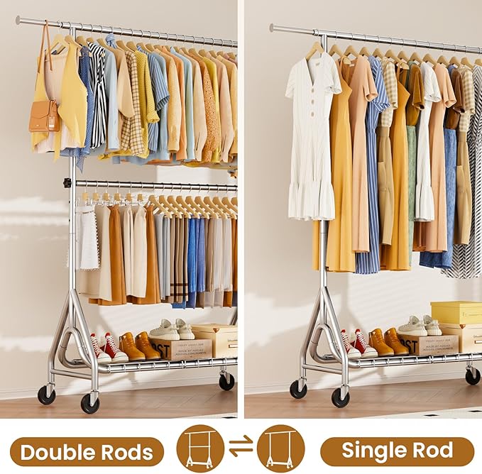 Double Rods Clothing Rack, Heavy Duty Clothes Rack - Image 4