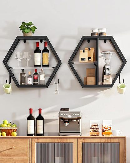 Hexagon Floating Shelves Set of 2, Glass Hanging Shelves - Image 8