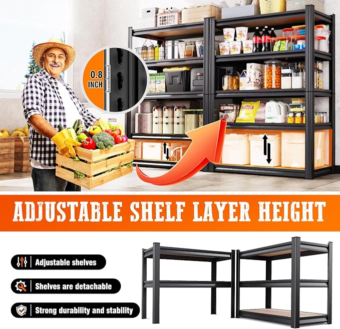 6 Pack Garage Shelving Heavy Duty Storage Shelves, Metal Adjustable Shelving - Image 4
