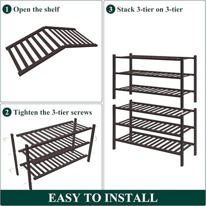 Smiry Bamboo Shoe Rack for Closet, 6 Tier Wooden Stackable Shoe Organizer - Image 6