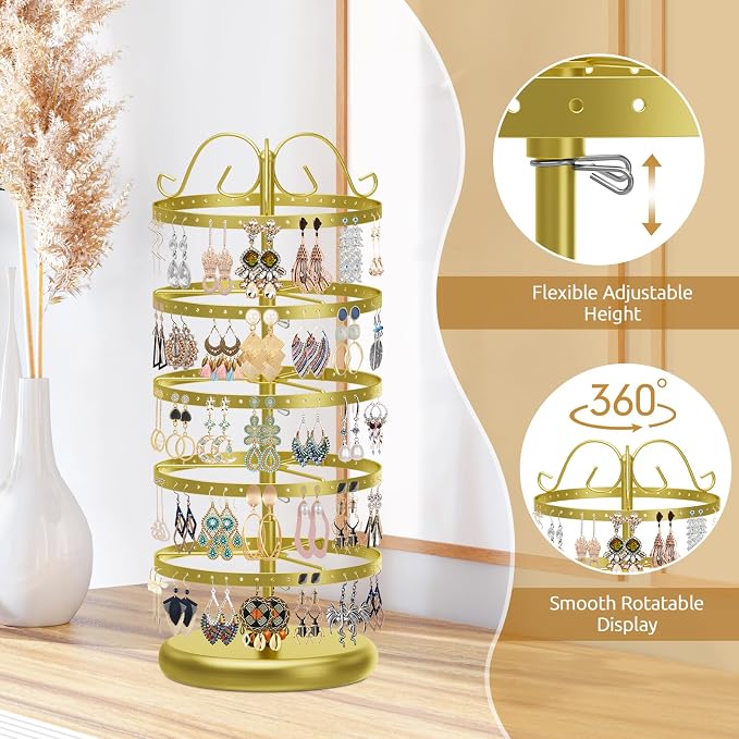 MODOWEY Rotating Earring Holder Organizer Display, 5 Tiers Metal Tree, - Image 4