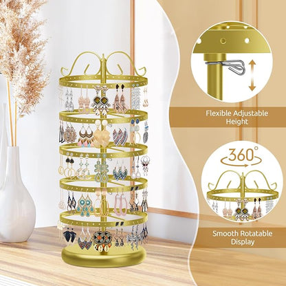 MODOWEY Rotating Earring Holder Organizer Display, 5 Tiers Metal Tree, - Image 4