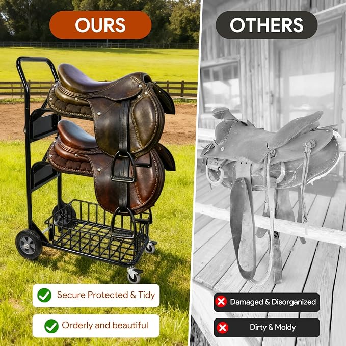 2 Tier Rolling Saddle Rack Cart - Image 4