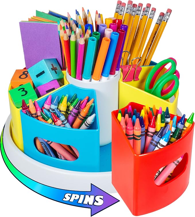 Rotating Art Supply Organizer for Kids, Crayon Caddy for Kids Desk or Pencil - Image 2