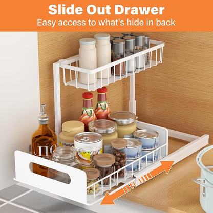Under Sink Organizer 2 Tier, Pull Out Drawer Slides Under Sink Storage - Image 3
