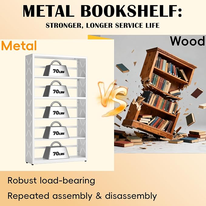5 Tier Bookcase, Industrial Bookshelf, Home Office Bookcase Shelf Storage - Image 6