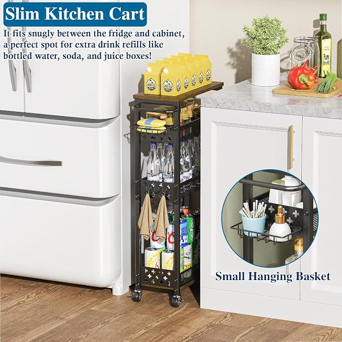 Rolling Slim Storage Cart, 4-Tier Narrow Bathroom Organizers and Storage Cart - Image 6