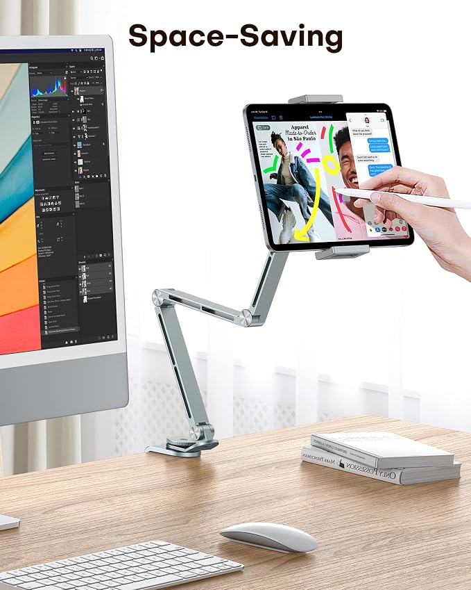 OMOTON Adjustable Tablet Stand for iPad, Desk Phone Holder for Bed - Image 7