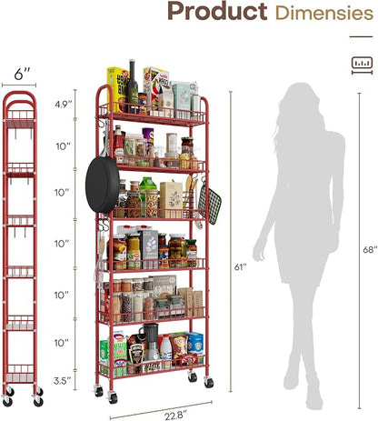 Slim Rolling Storage Cart 6 Tier, Metal Kitchen Rolling Utility Cart - Image 5