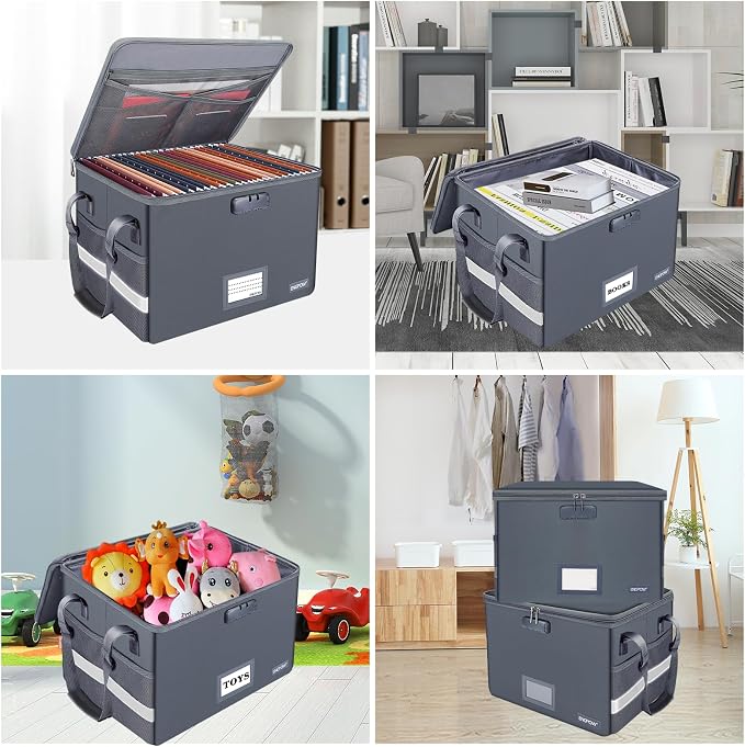 ENGPOW File Box with Lock, Fireproof Document Box with Pockets, Collapsible - Image 2