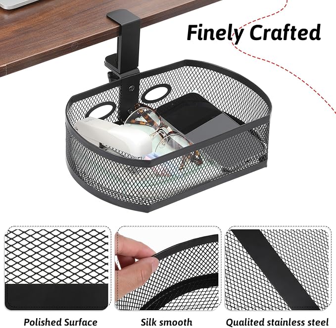 Under Desk Storage Drawer Organizer, Clamp on Under Table Shelf Hanging Desk - Image 3