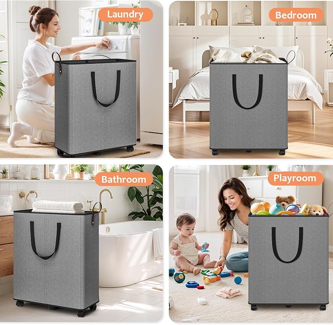 SpaceTrove Laundry Basket with Wheels, Collapsible Laundry Baskets, Laundry - Image 7