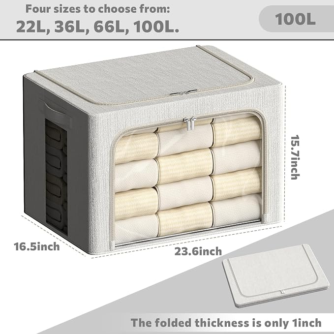 FHSQX 2 Pack Clear Window Storage Bins Large Stackable Linen Fabric Storage - Image 4