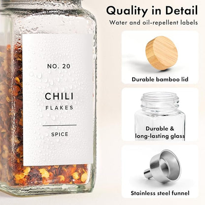 Square Spice Jars with Bamboo Wooden Lid Spice Jars with Shaker Insert and 240 - Image 9