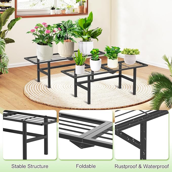 2 Pack 1 Tier Plant Stand Indoor Outdoor- Foldable Metal Plant Shelf, 8.7" - Image 3