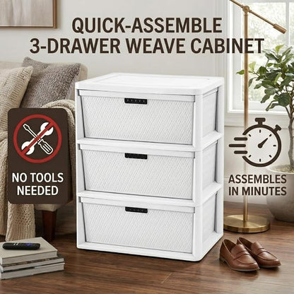 3 Drawer Wide Weave Storage Tower, Modern Style Decorative Freestanding Storage - Image 4