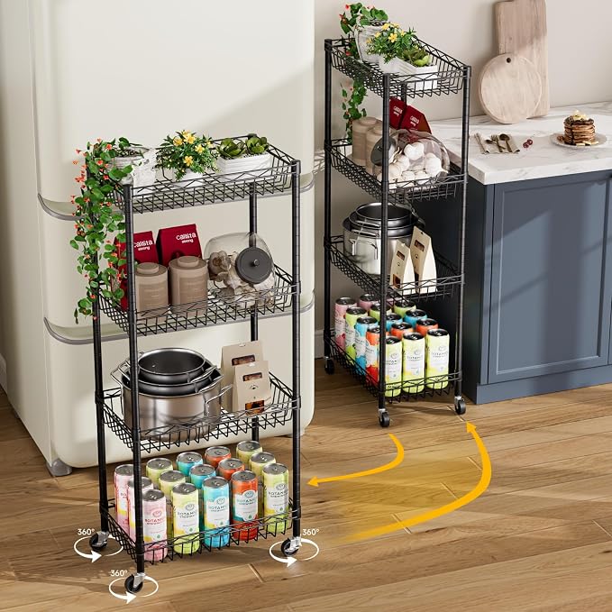 4 Tier Shelf Wire Shelving Unit Adjustable Storage Shelves Big Basket Rack - Image 4