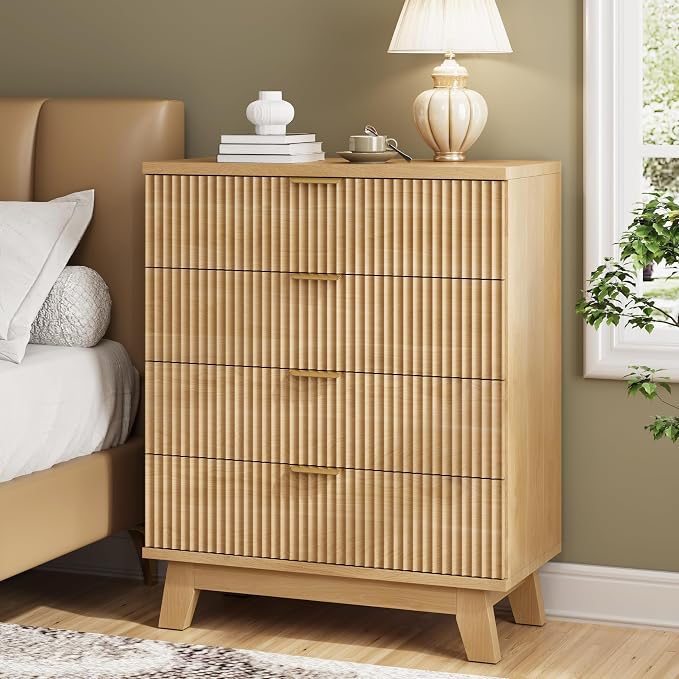 Fluted Nightstand, 31.5" Wide Side Table by Xixini