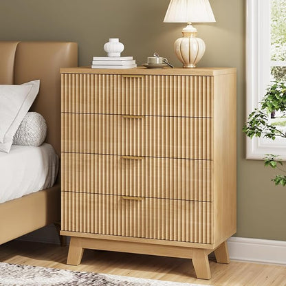 Fluted Nightstand, 31.5" Wide Side Table by Xixini