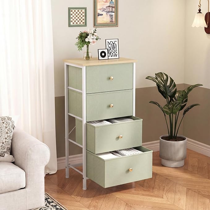 DUMOS Nightstand with 4 Drawers, Bedside Table with Removable Fabric Bins - Image 7
