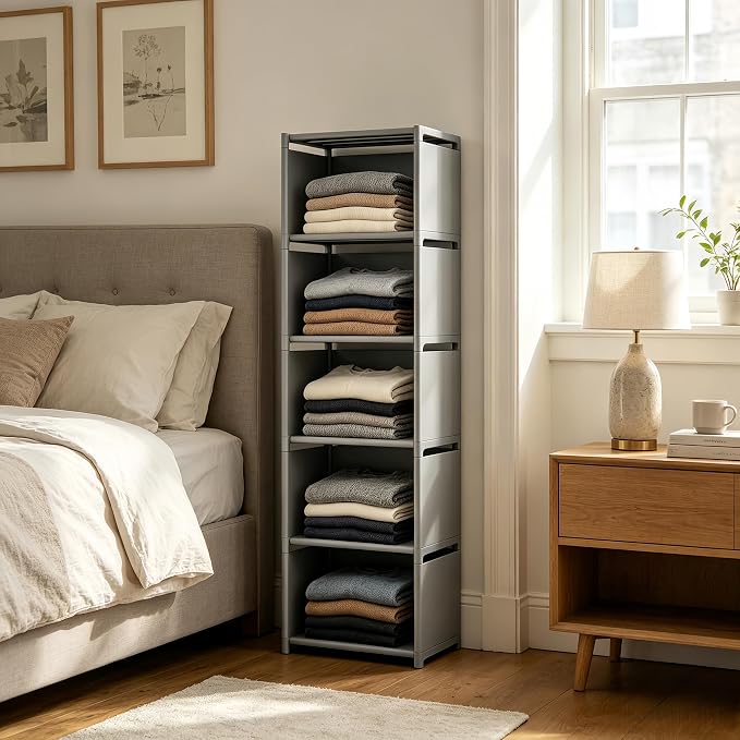 RIIPOO Book Shelf, 5-Cube Storage Organizer, Metal & Fabric Bookcase - Image 5