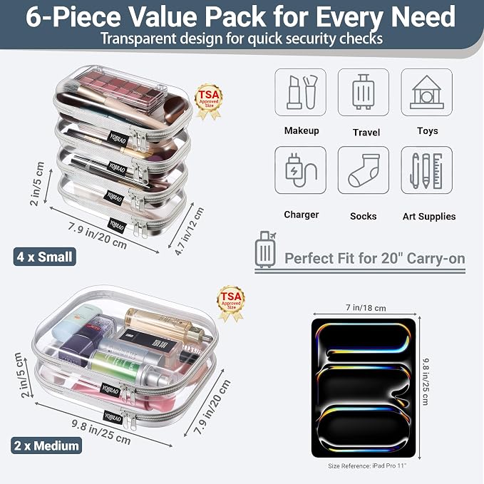 6 Pack Gray Clear Hard Shell Beauty Organizer, 1.2mm Heavy Duty Crush-Proof - Image 4