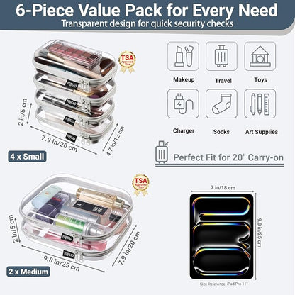 6 Pack Gray Clear Hard Shell Beauty Organizer, 1.2mm Heavy Duty Crush-Proof - Image 4