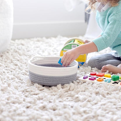 5-Piece Round Woven Cotton Rope Storage Baskets - Image 9