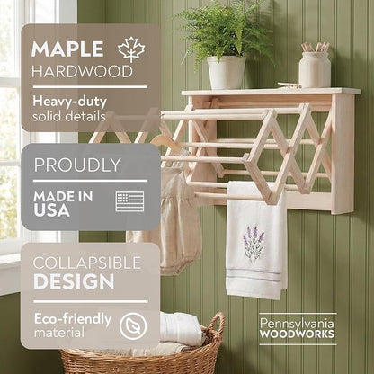 Pennsylvania Woodworks Extra Large Wall Clothes Drying Rack ~ Heavy Duty Solid - Image 2