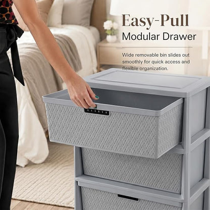 Wide 3-Drawer Plastic Storage Tower, Cross-Weave Floor Cabinet, tool-free - Image 5