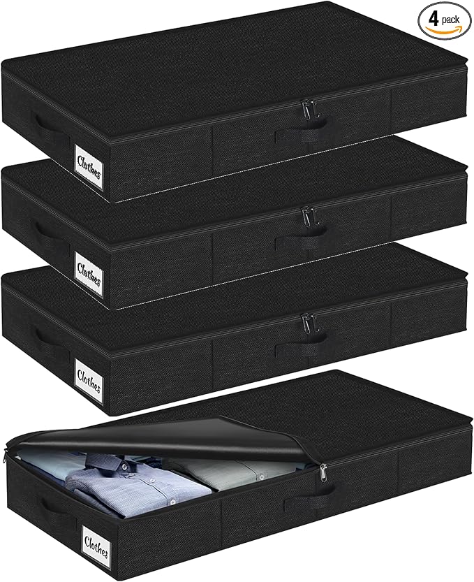 Under Bed Storage Container Bins 4 Pack, 5 Inch Thin Low Profile Underbed by KUKIKAN